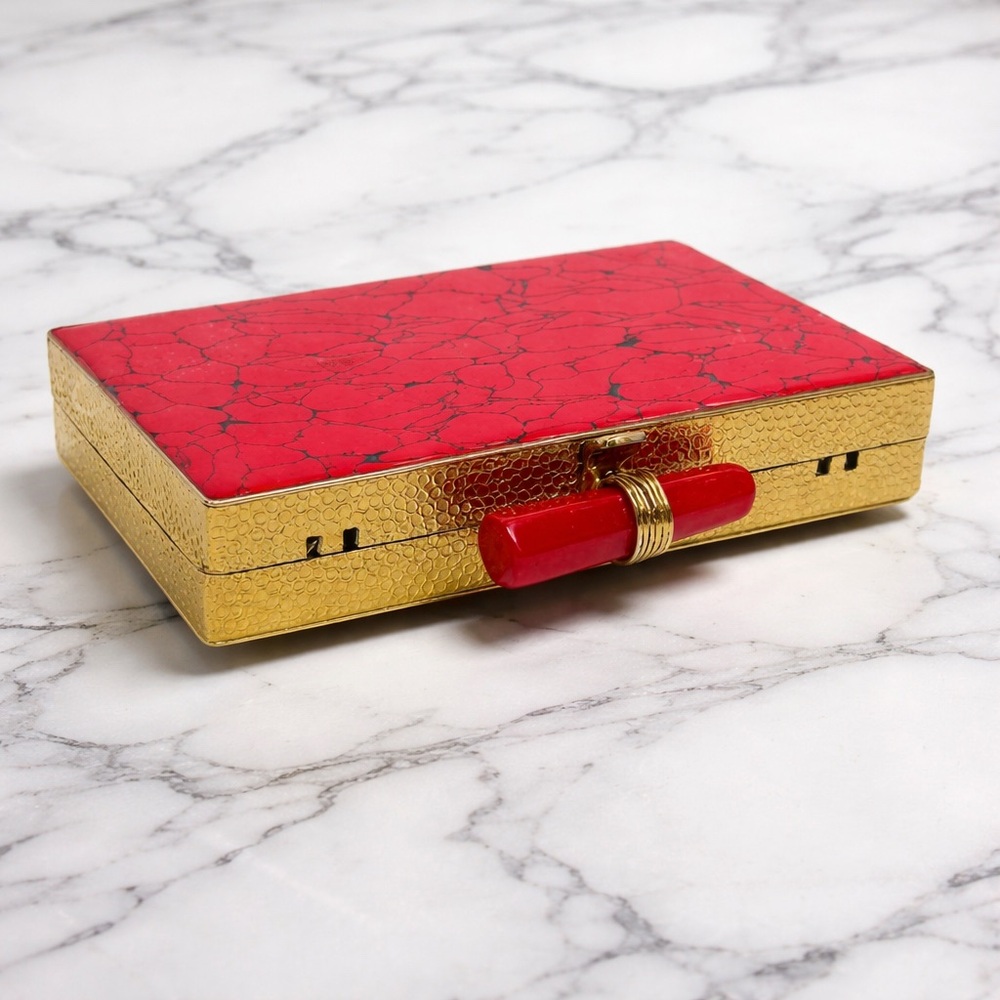 Red Stone-Effect Rectangle Evening Clutch - image 2